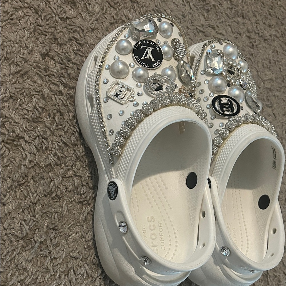 Platform White Embellished Crocs